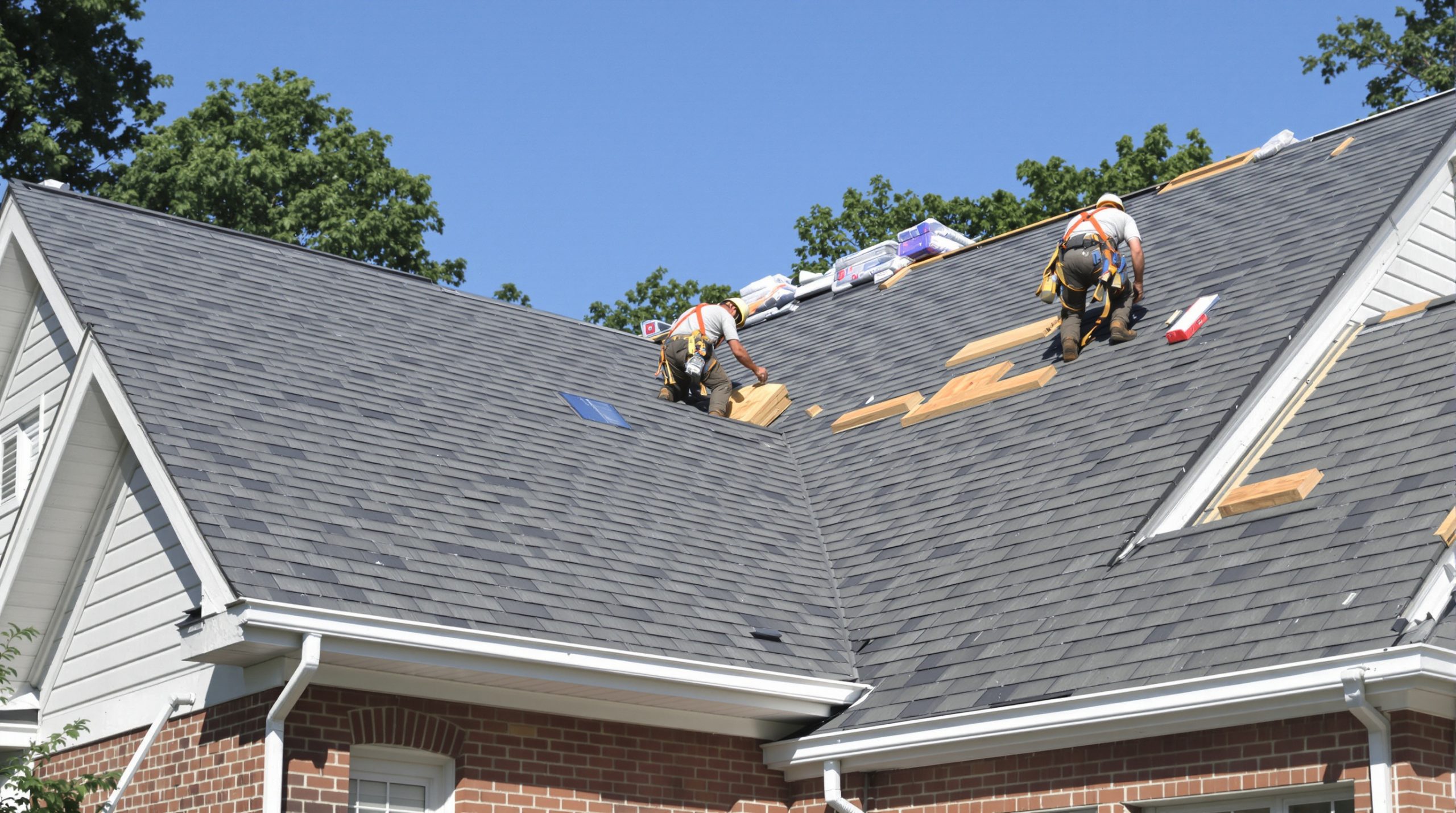 New asphalt shingle roof being installed on a Charlotte-area home