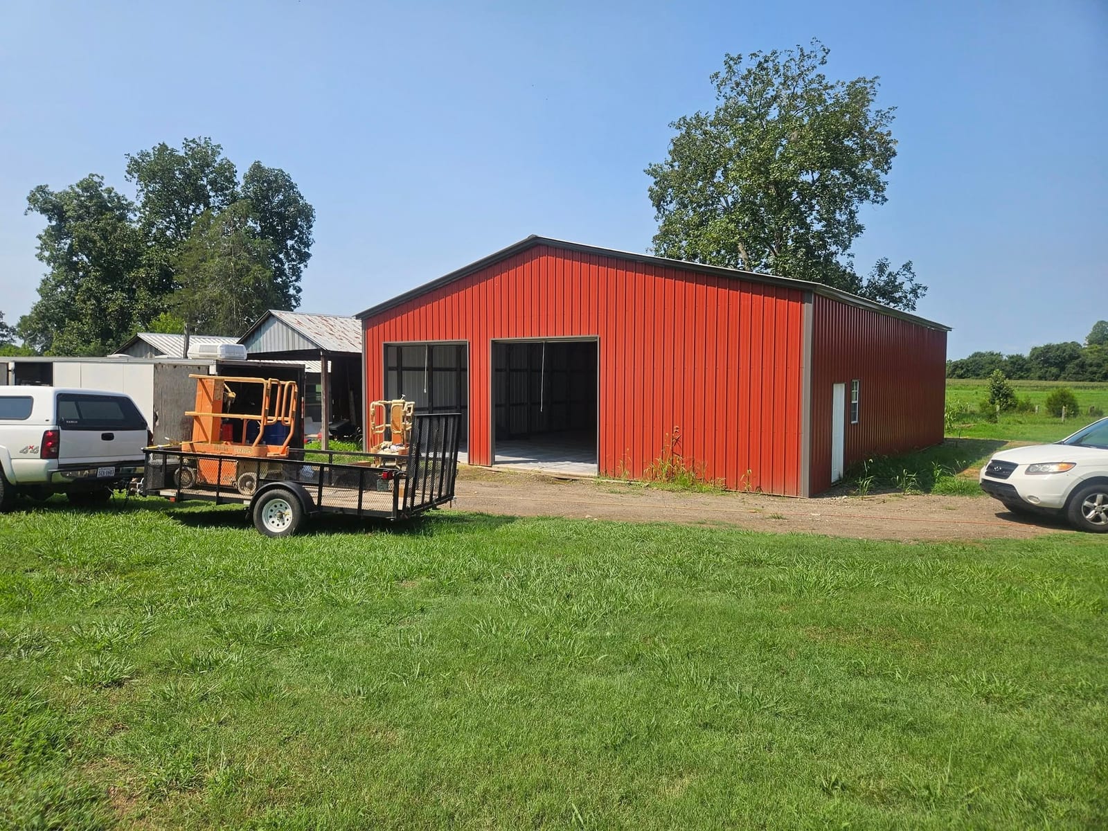 Red metal shop on a spray foam insulation job