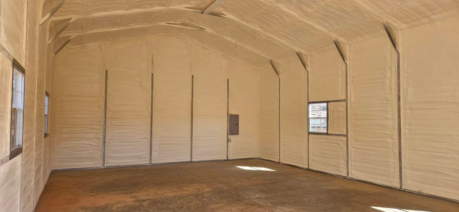 Garage interior fully insulated with spray foam